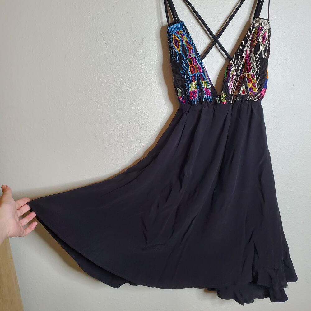 Boho Babydoll Mini Summer Dress M Black Embroidered Flowy For Love & Lemons - Picture 2 of 13
